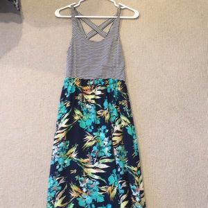 STRIPPED AND FLORAL MAXI DRESS